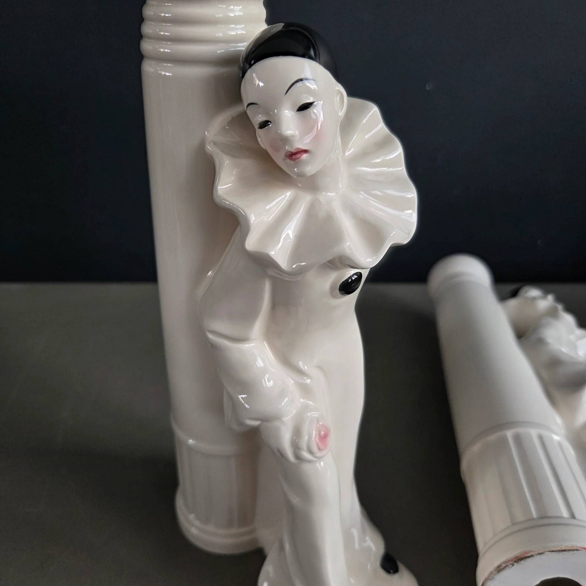 Pair of Pierrot candlesticks in earthenware - 1980s