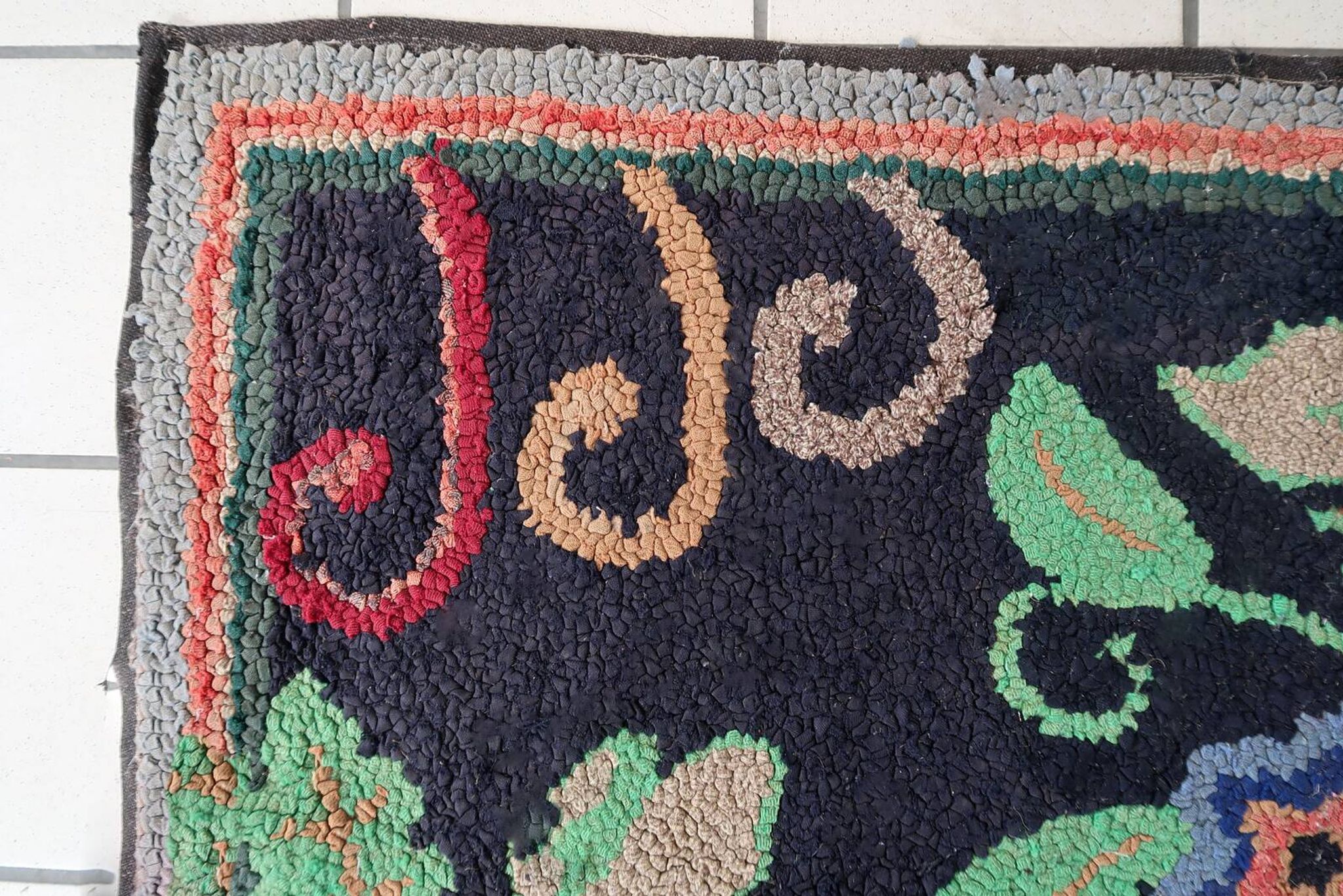 Tapis ancien fait main American Hooked 65cm x 168cm - 1C989