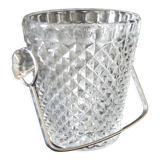 Seau à glace vintage en verre estampillé avec une anse en métal