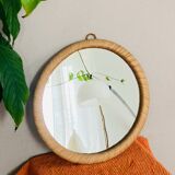 Vintage Round Rattan Wall Mirror 1990s
