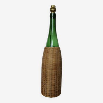 “Bottle” lamp in rattan and glass 60s 70s