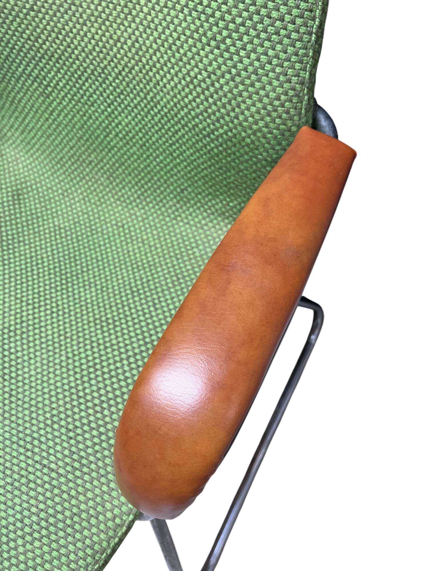 Metal and green fabric armchair