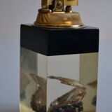 1970 Table lighter with pearl oyster in resin inclusion