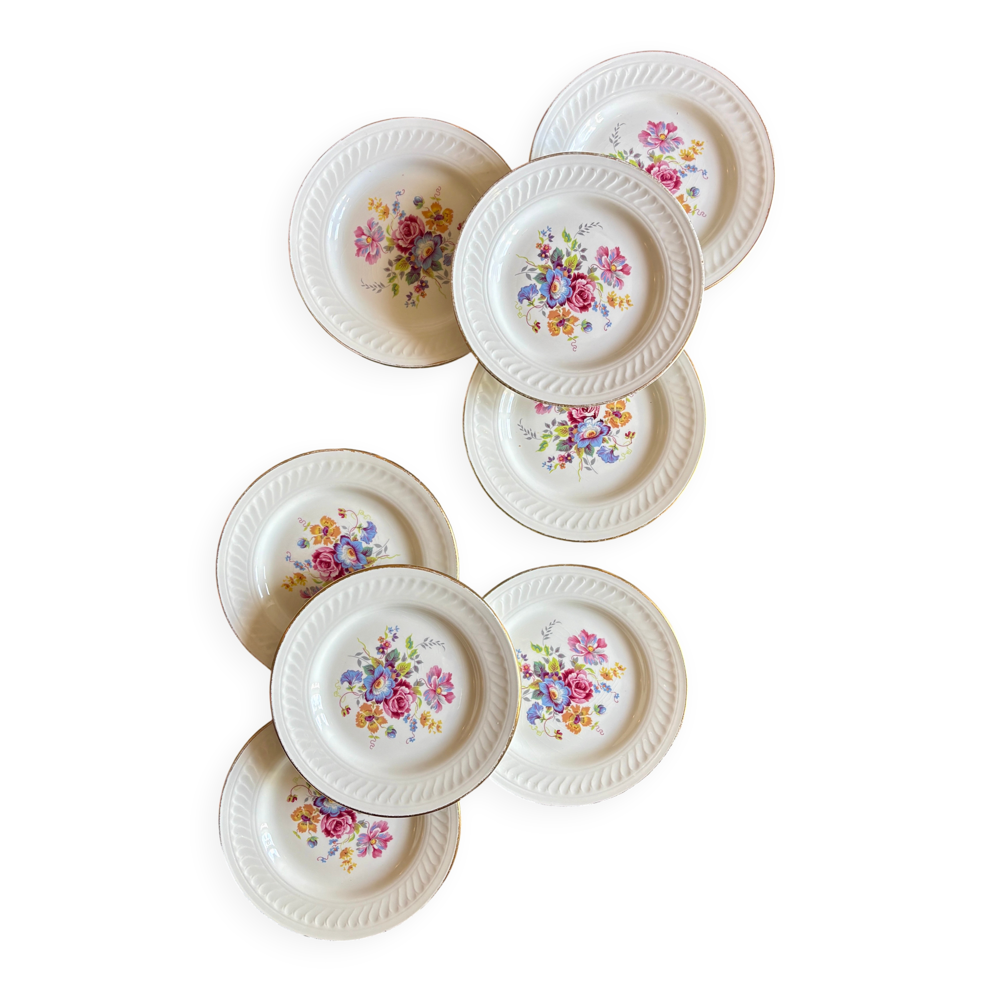 Set of 8 vintage dessert plates - Fleurette by Gien