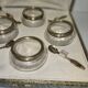 Antique salt cellar set in crystal with spoons – early 20th century