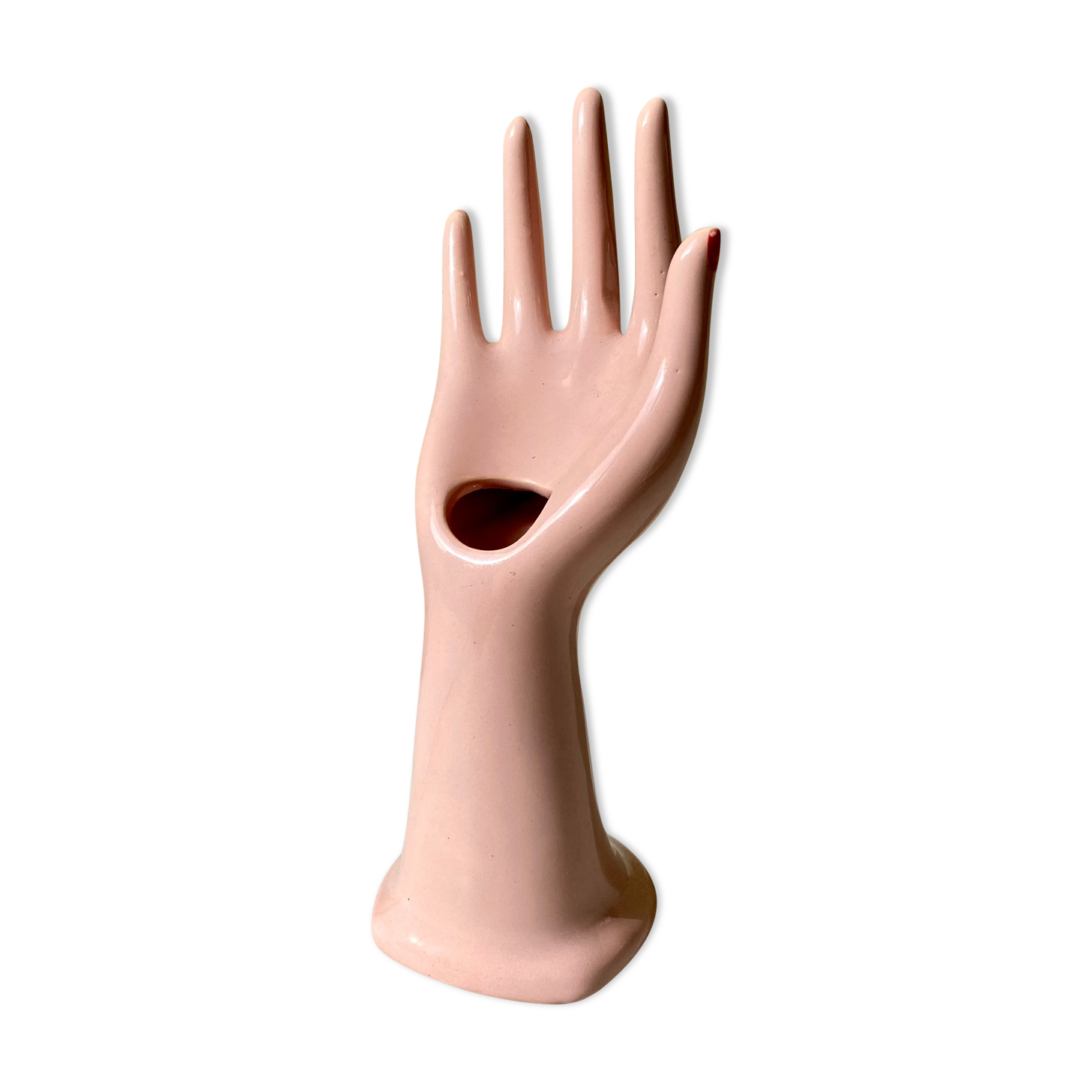 Vase baguier hand ceramic vintage pink 70s