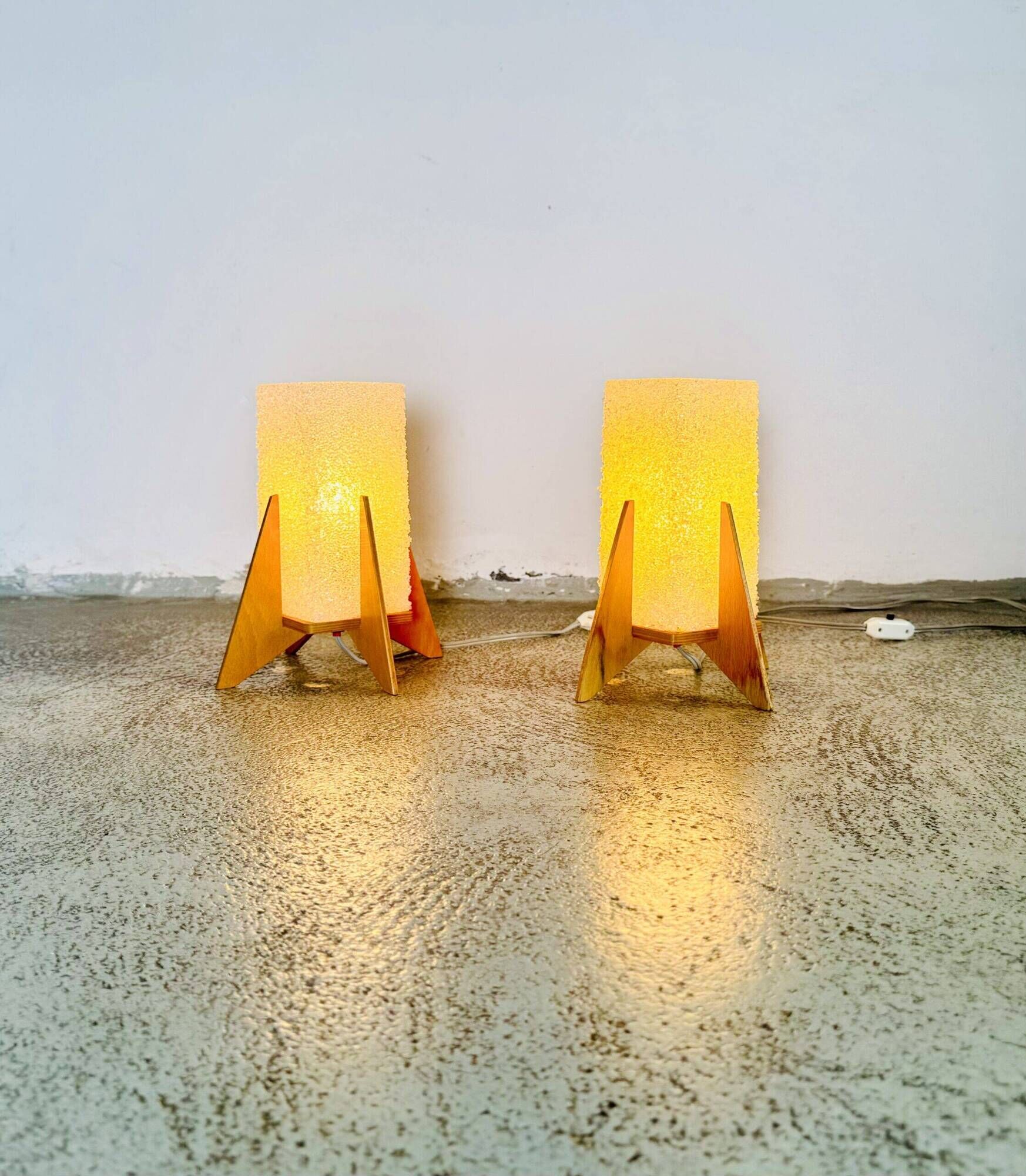 Rocket Desk Lamps In Wood & Glass Crystal By Pokrok Zilina, Poland 1970S
