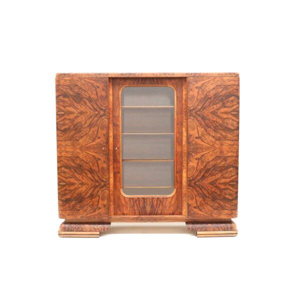 Grand meuble Art déco vintage en loupe de noyer, datant des années 1930.