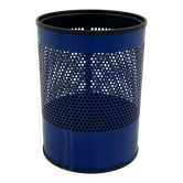 Blue perforated metal bin, 1980