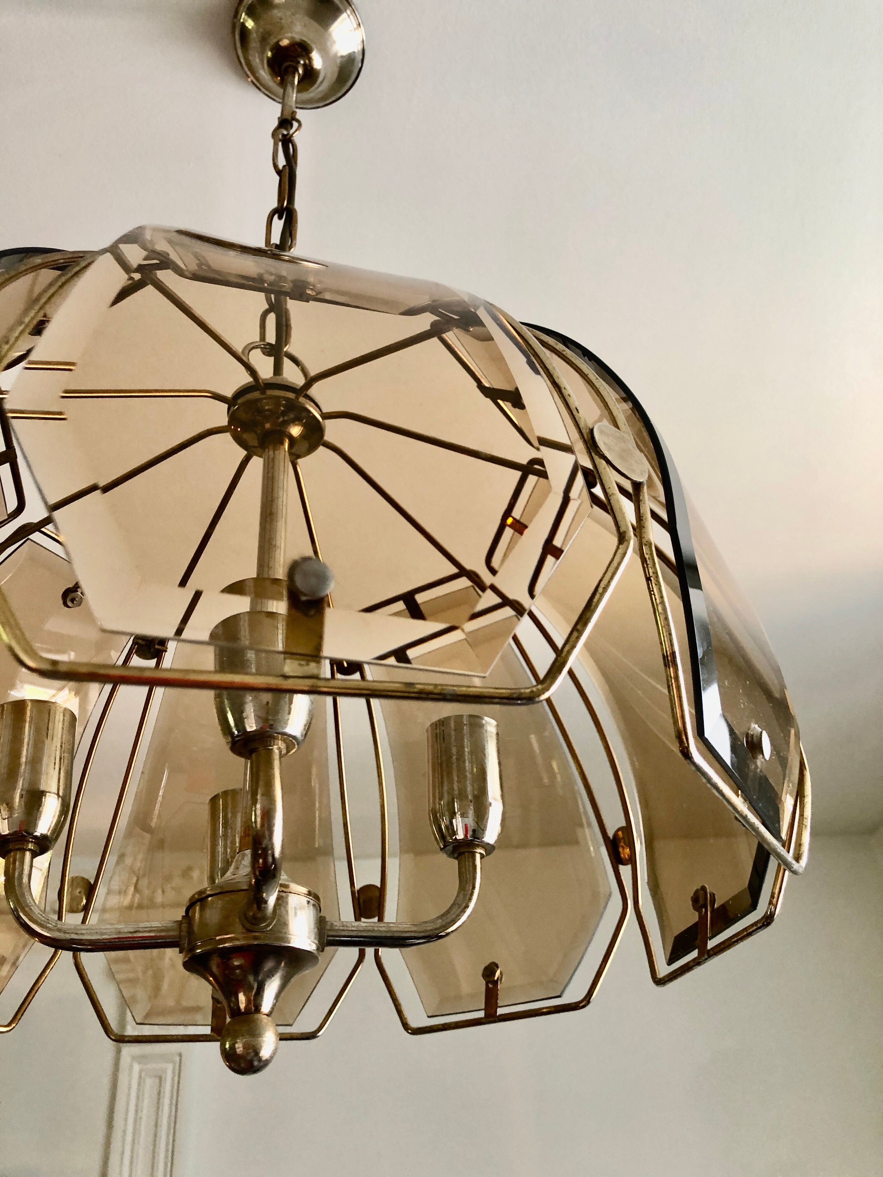 Golden Italian chandelier 4 burners 1970