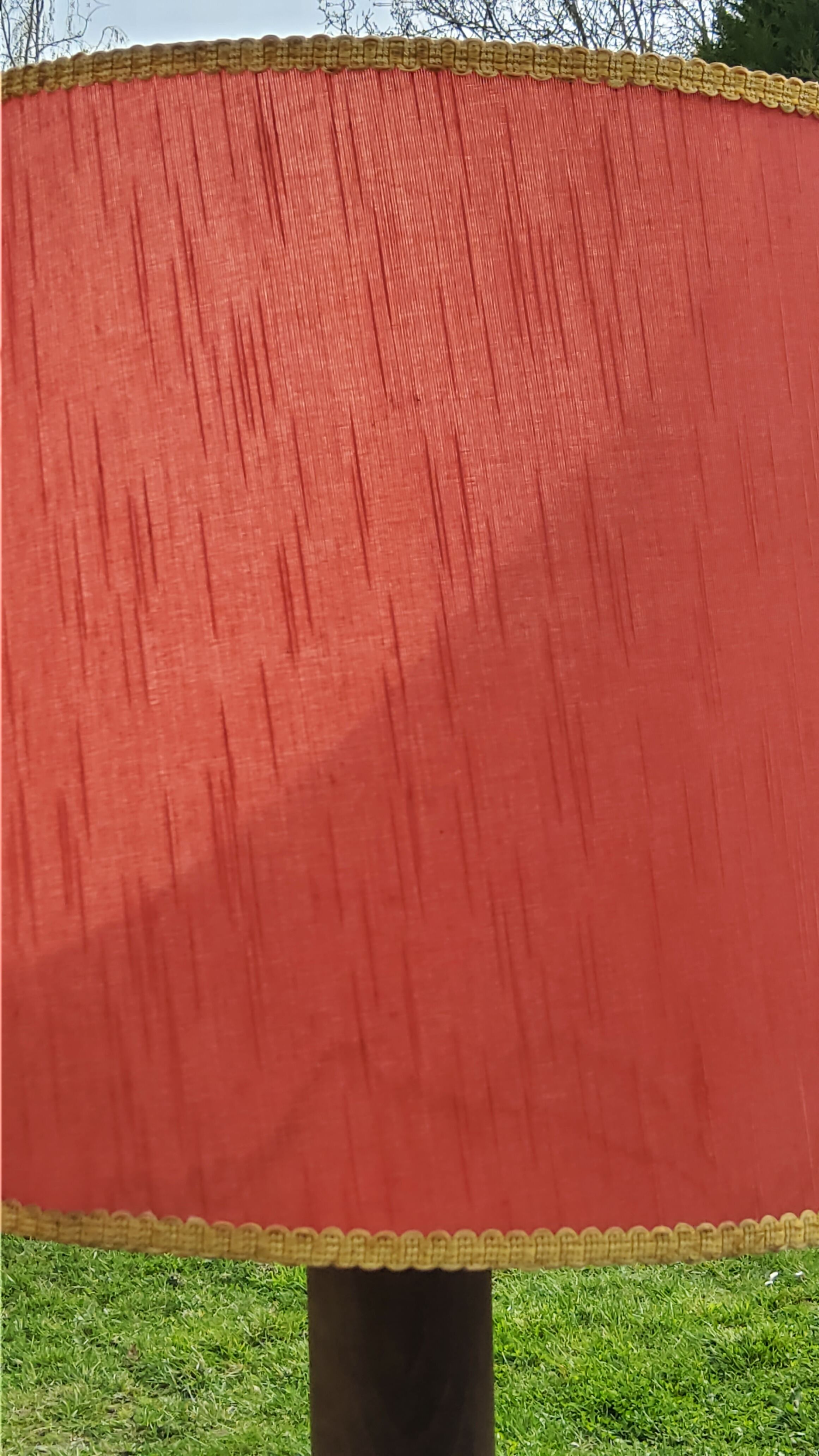 Floor lamp with shelf of the 40s/50s in beech lampshade red fabric
