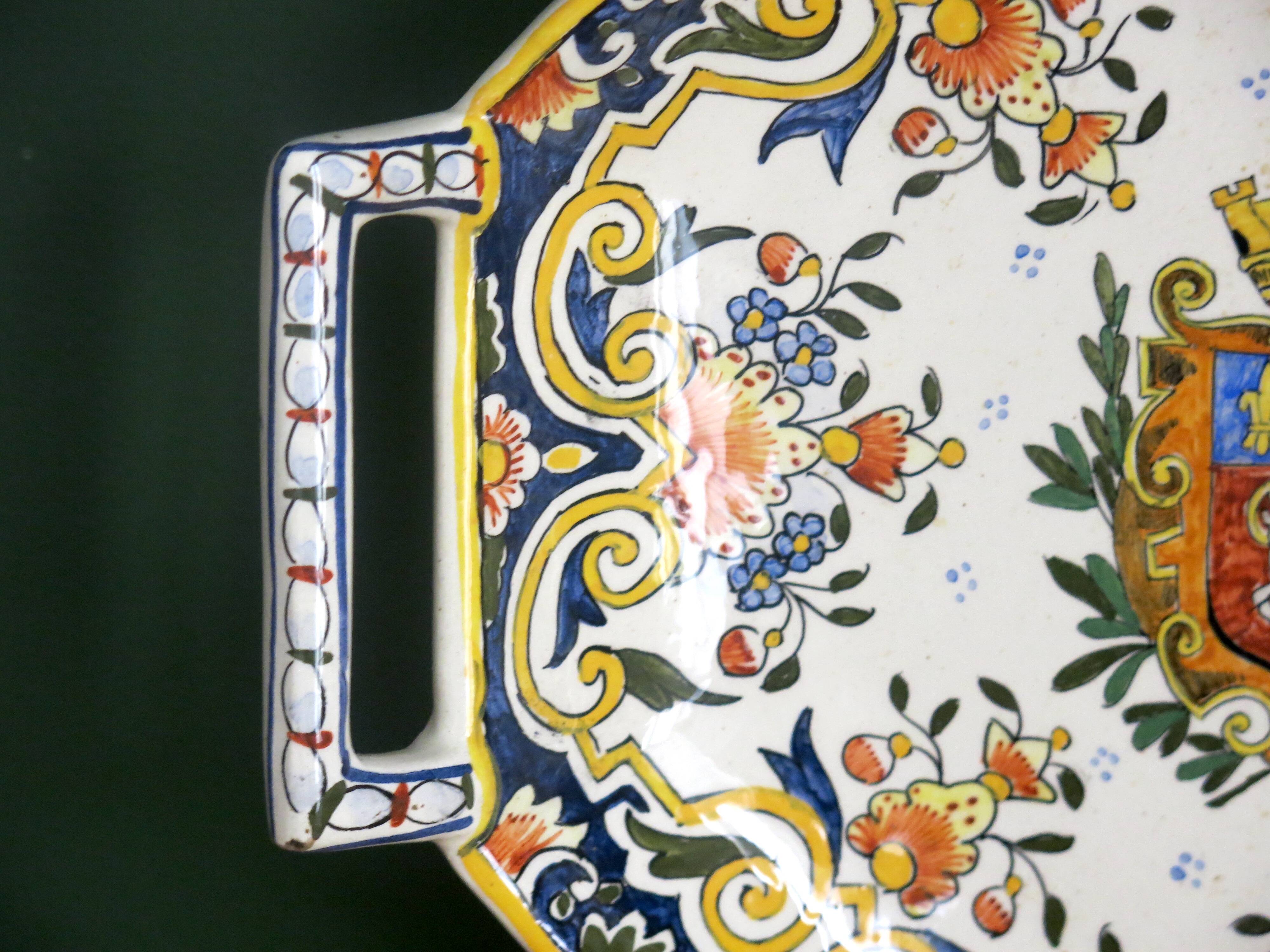 Rouen earthenware serving dish with handles in very good condition