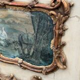 Fireplace Mirror Or Trumeau, Oil On Canvas And Gilded Wood, 18th Century
