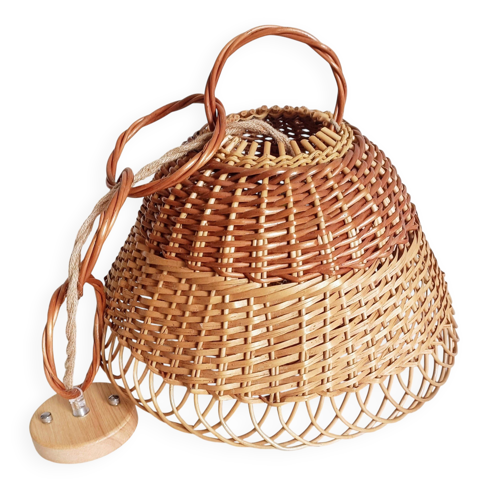 Rustic Mid-Century Wicker Pendant Lamp, Handwoven in Spain, c. 1960s