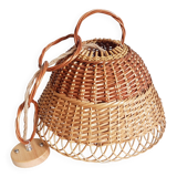 Rustic Mid-Century Wicker Pendant Lamp, Handwoven in Spain, c. 1960s