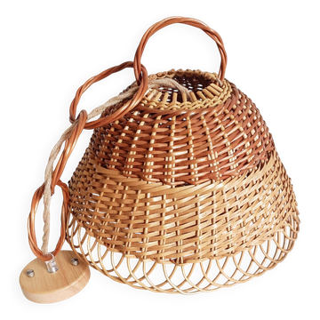 Suspension en osier rustique du milieu du siècle, tissée à la main en Espagne, vers 1960.