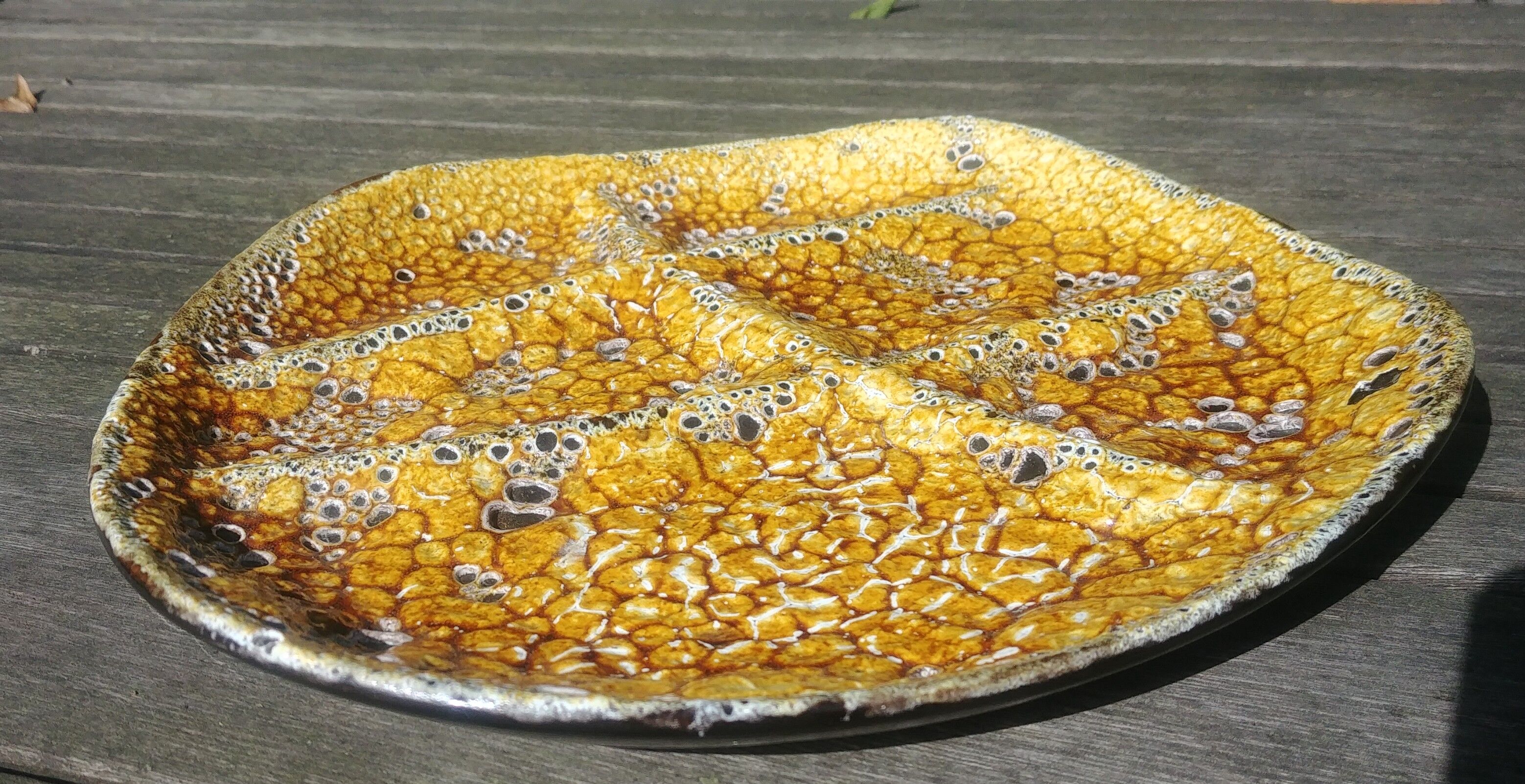 Aperitif dish / empty pocket 6 compartments in glazed ceramic yellow Emaux savoyard fat lava