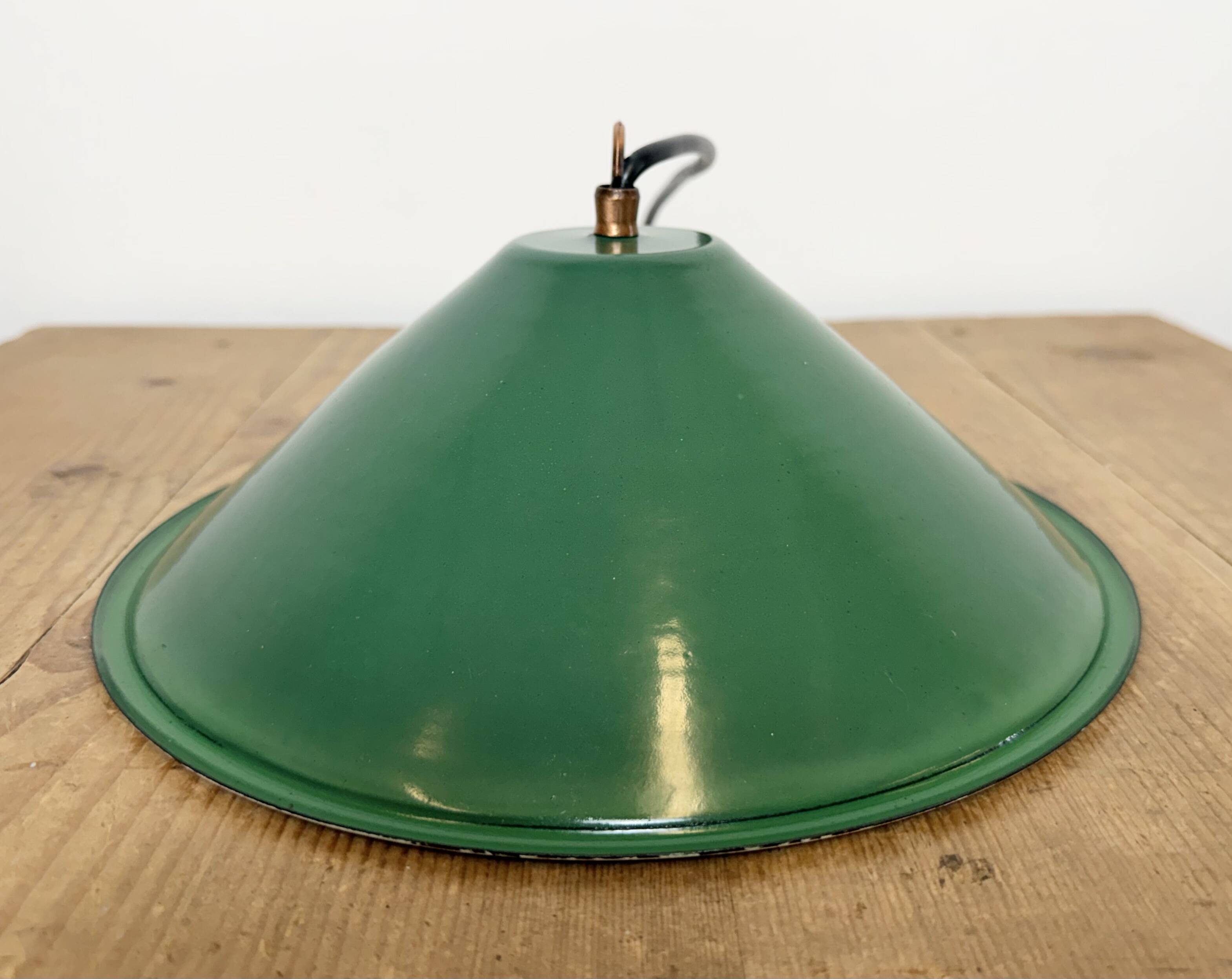 Industrial British Green Enamel Factory Pendant Lamp, 1950s