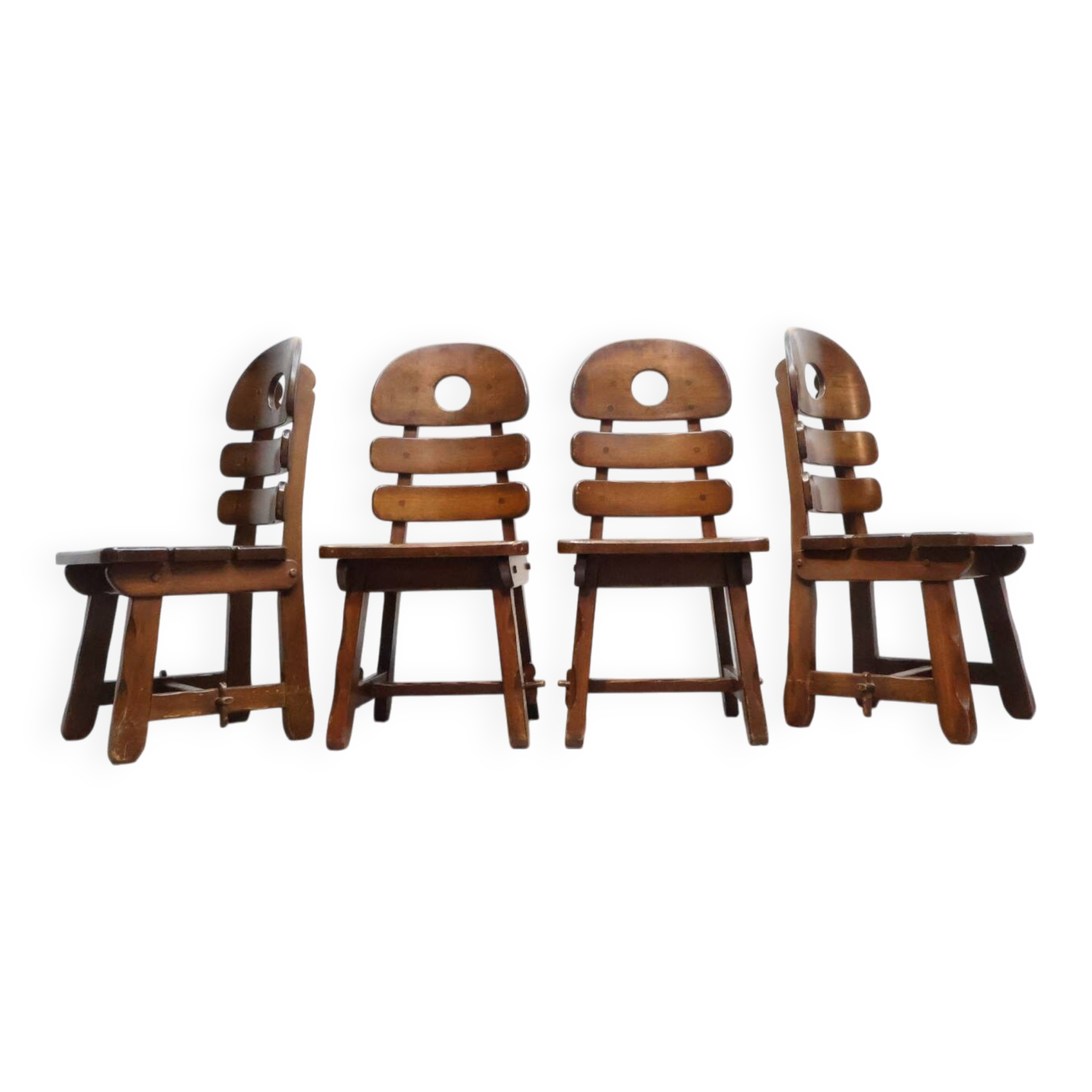 Brutalist fishbone stoelen eikenhout Jaren 70