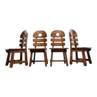 Brutalist fishbone stoelen eikenhout Jaren 70