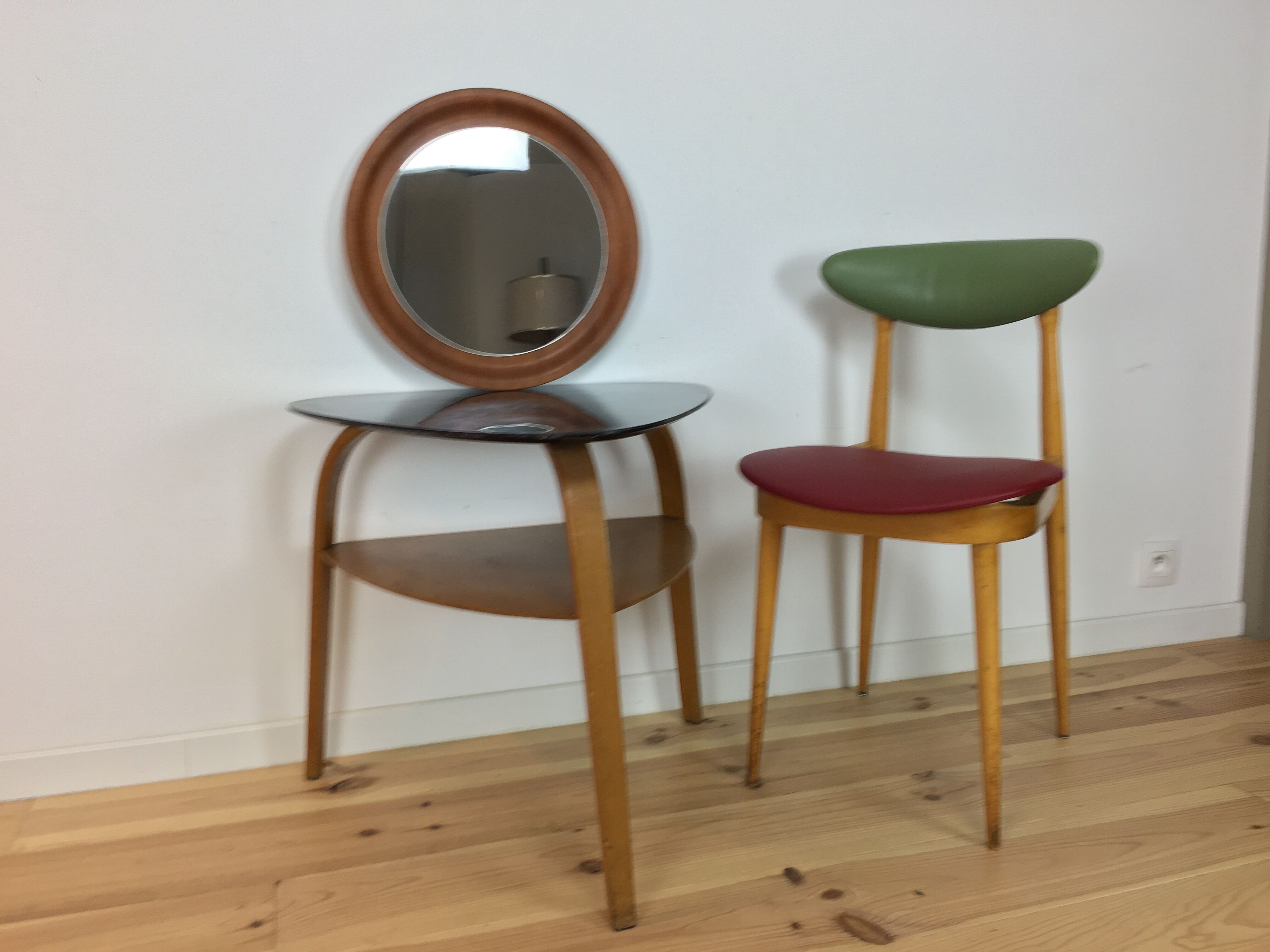 Mirror scandinavian teak 45 cm, round, 60s