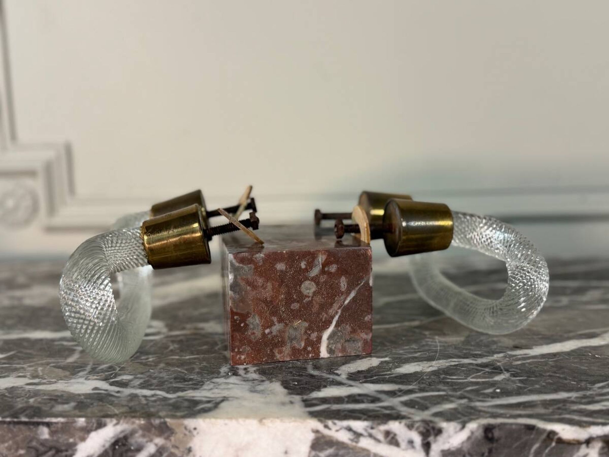 Pair of Murano glass and brass handles, Venice circa 1930