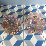 Pair of gold iron leaf ceiling lights