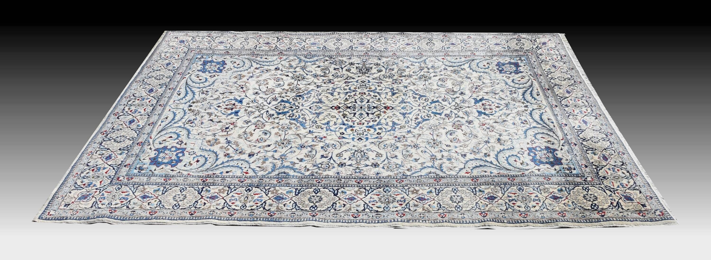 Persian Iran Nain Wool and Silk Oriental Rug: 3.10 X 2.08 Meters
