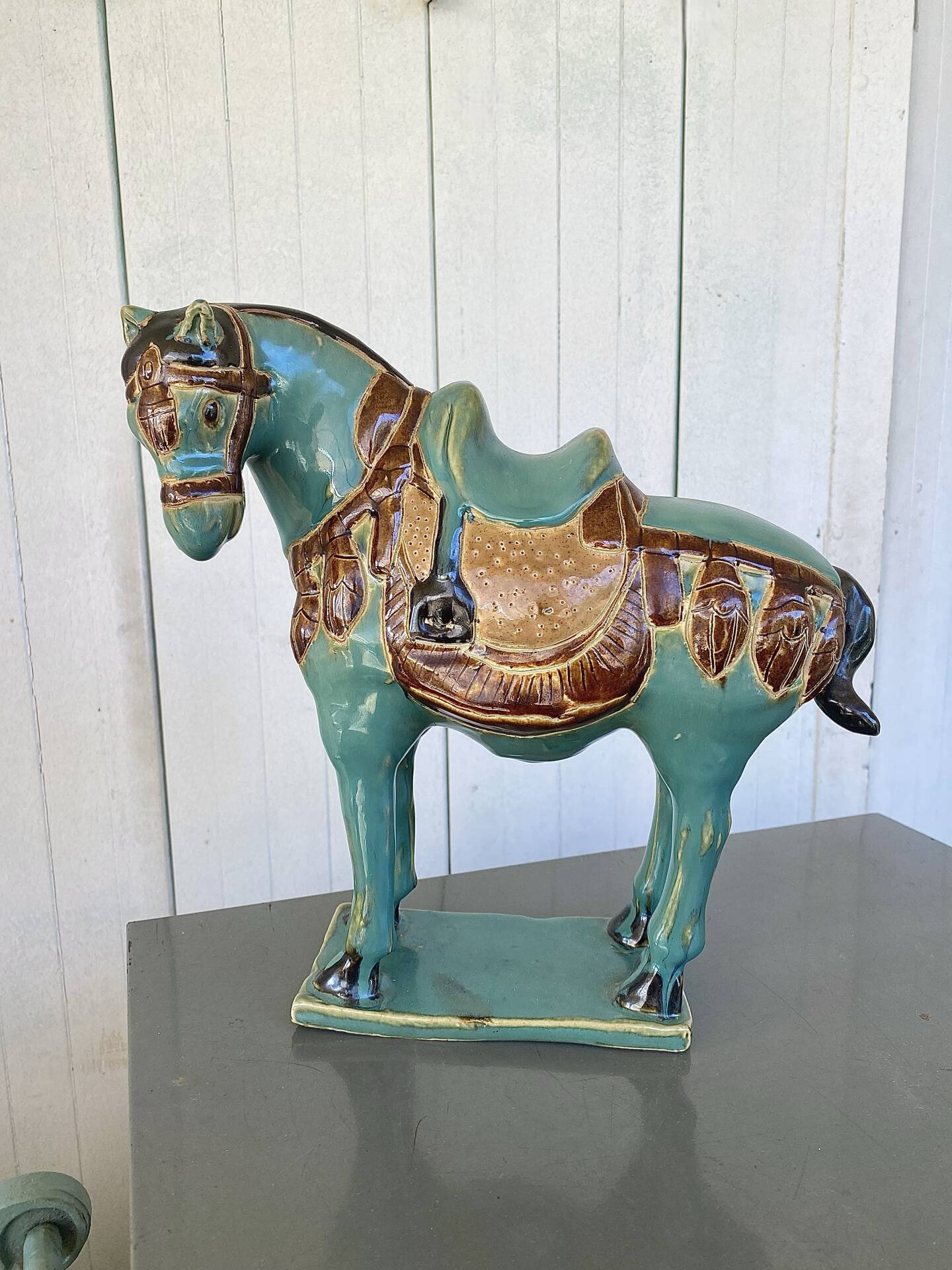 Vintage turquoise glazed ceramic horse