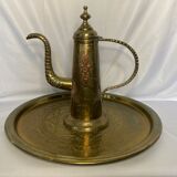 Set of a copper old plateau and an oriental teapot twentieth