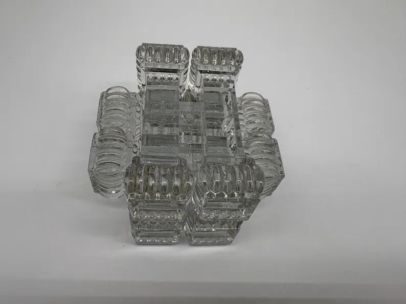 6 Portieux Art Deco knife rests in transparent moulded glass, French glassware from the 1930s.