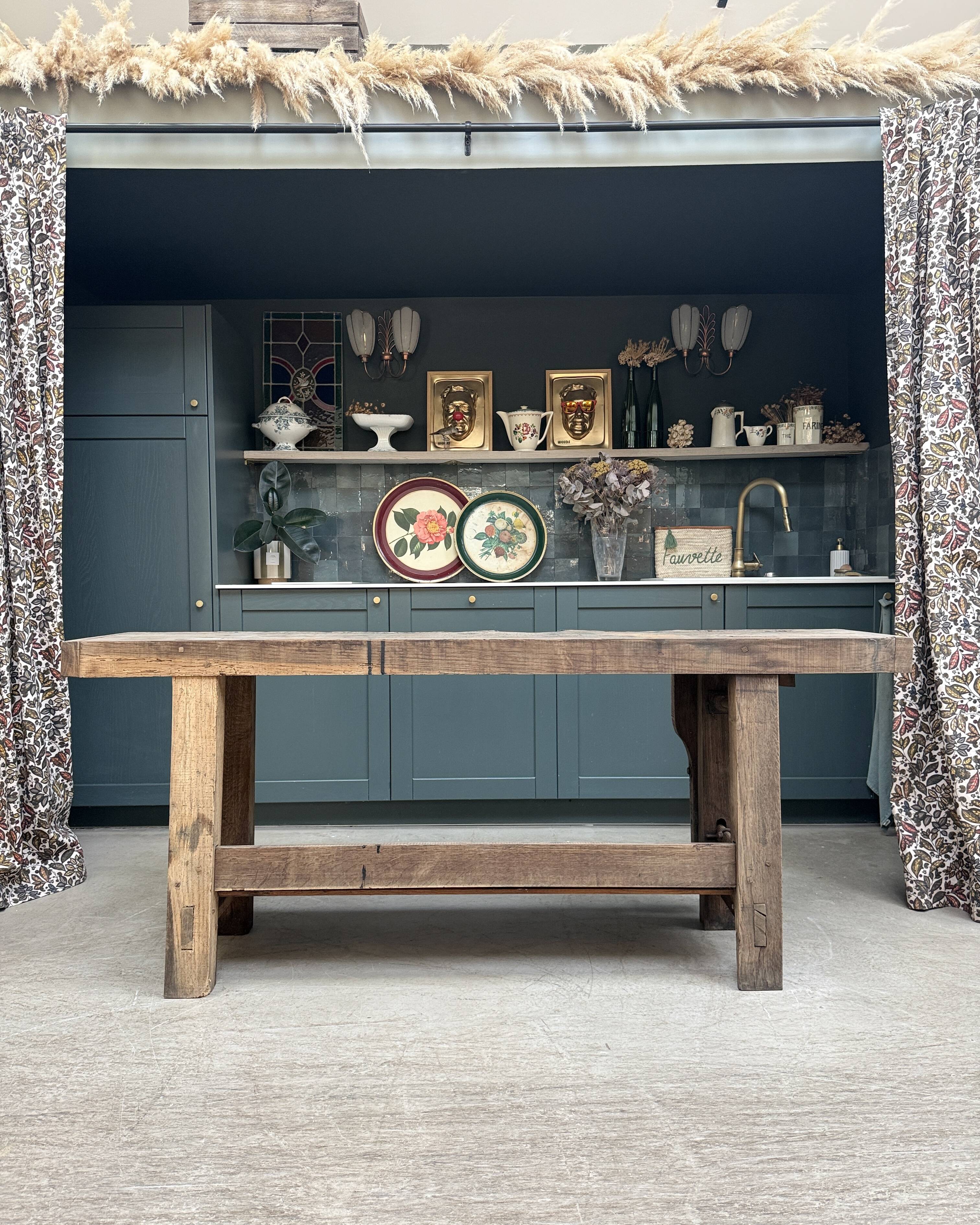 Old solid oak carpenter's workbench (renovated)