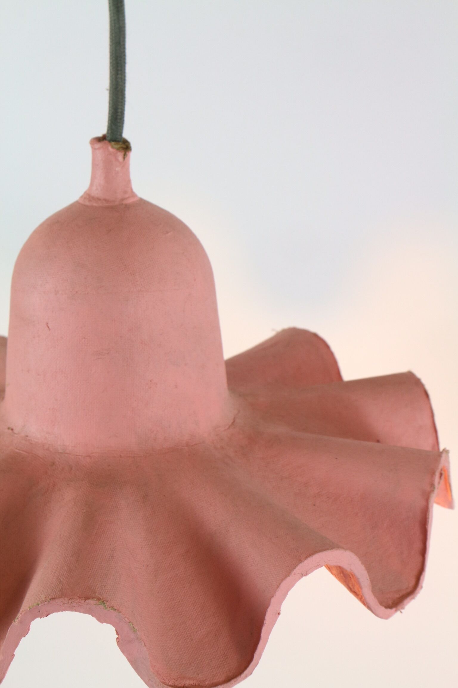 Two lamps/ pendant lamps in recycled cardboard, pink and green, seletti