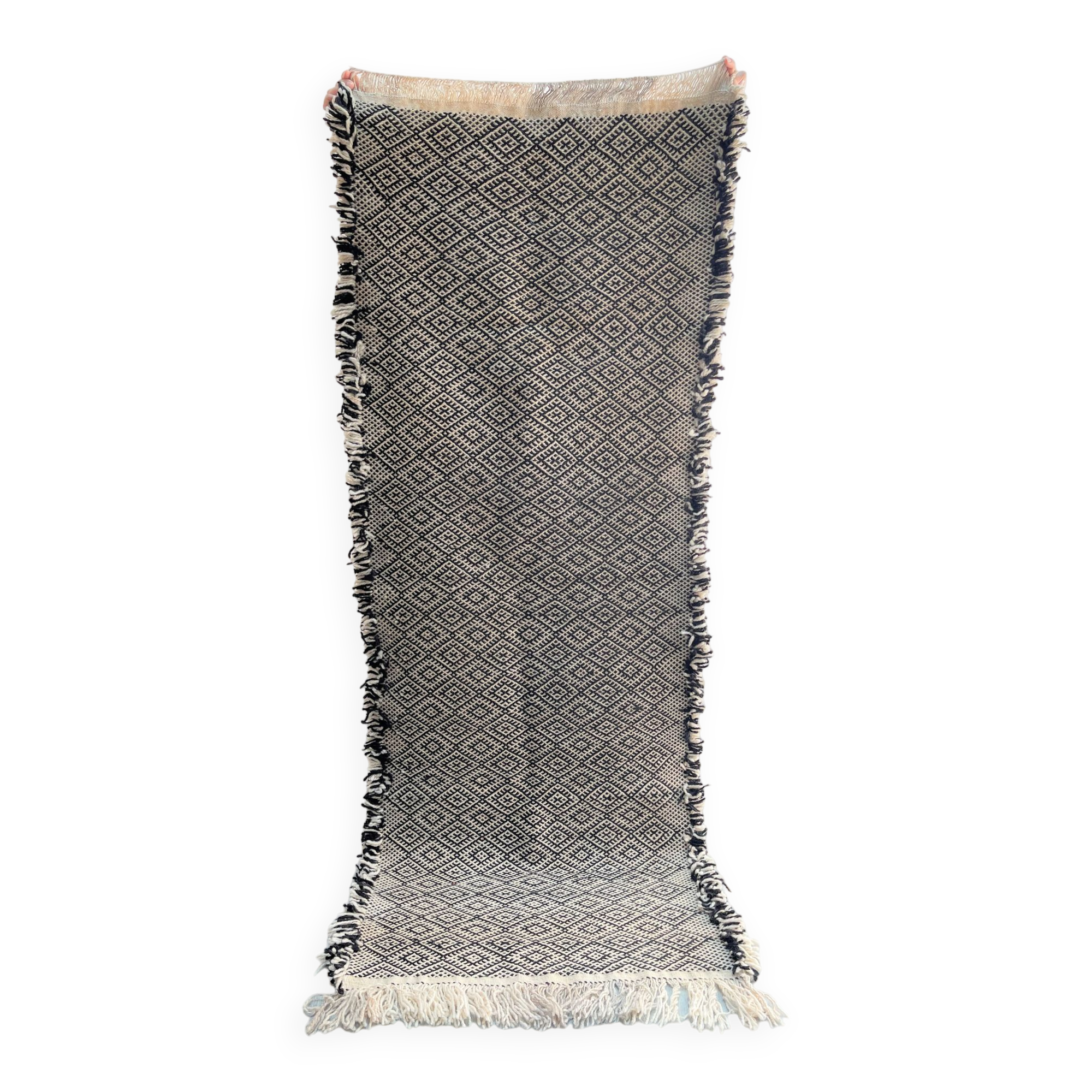 Zanafi Runner Rug, handmade Moroccan rug, flat Berber wool runner, geometric rug.