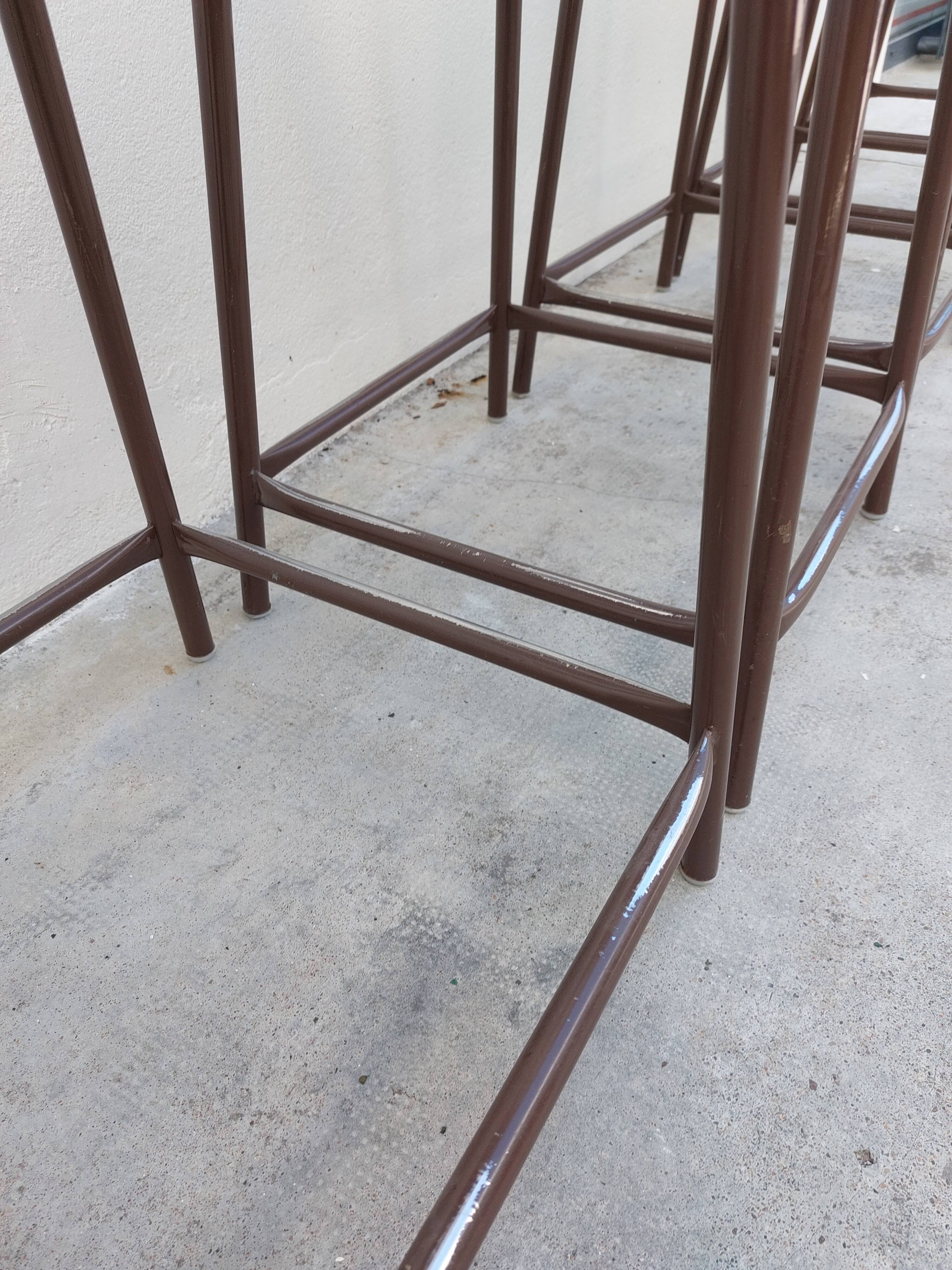 Series of 6 old workshop iron stools 1980