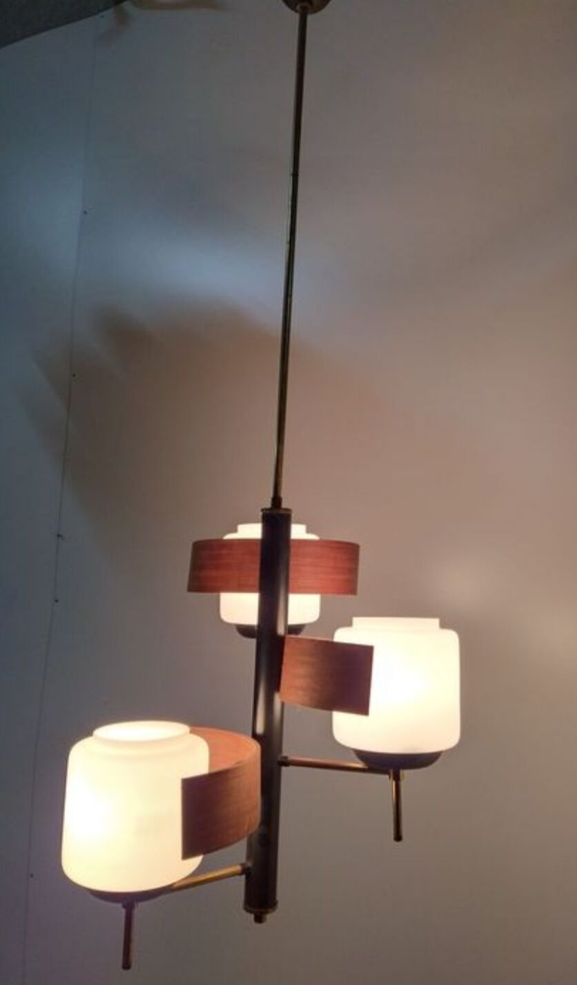 Opaline teck and brass hanging