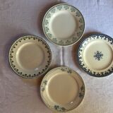 Set of 4 old plates with blue-green décor
