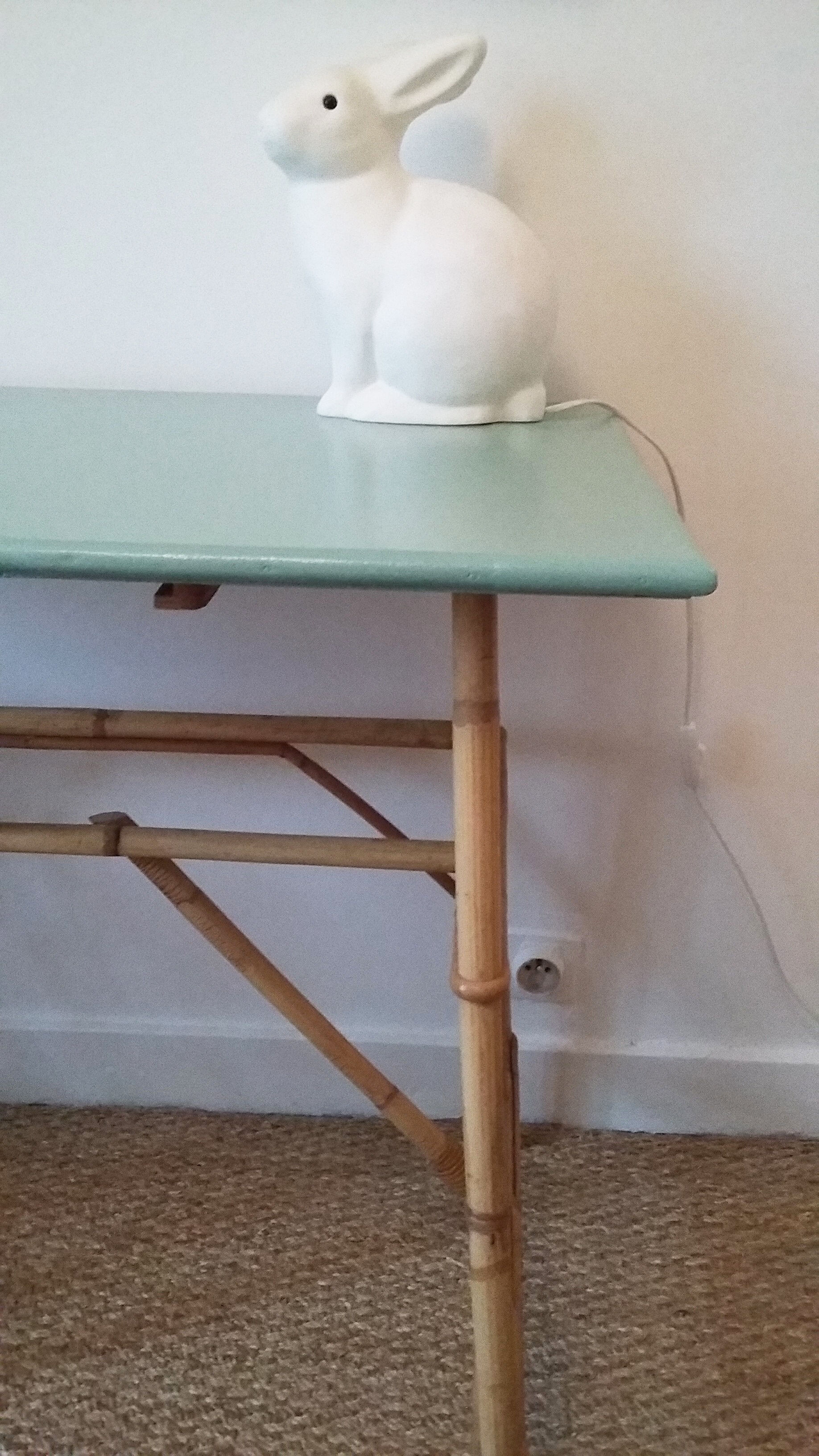 Desk mint green vintage 60s/70s Wicker rattan