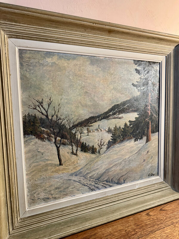 Tableau Peinture de Montagne en Hiver