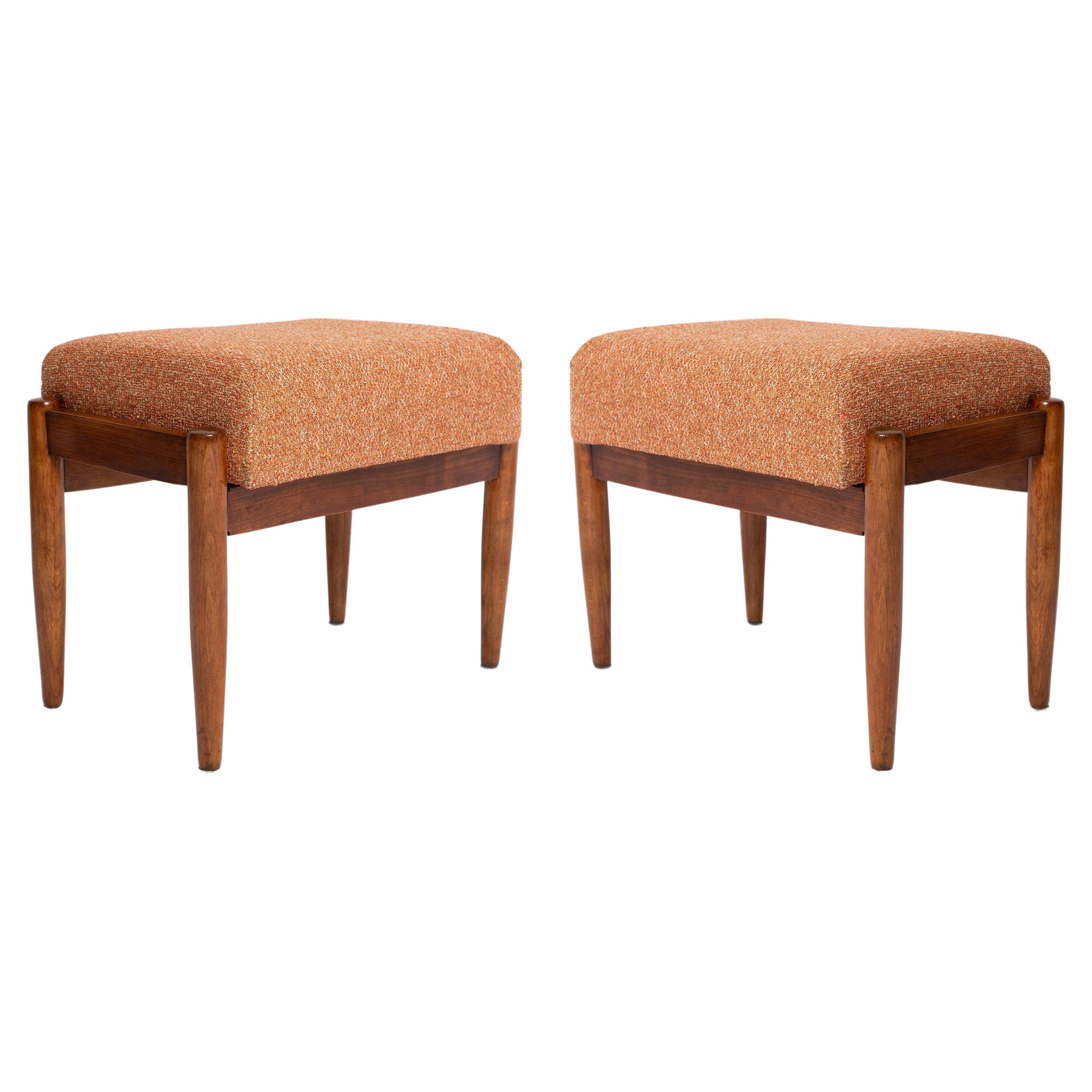 Vintage orange mélange footstool pair from the 20th century, Edmund Homa, 1960s.