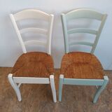 Suite of 4 chairs in wood and straw