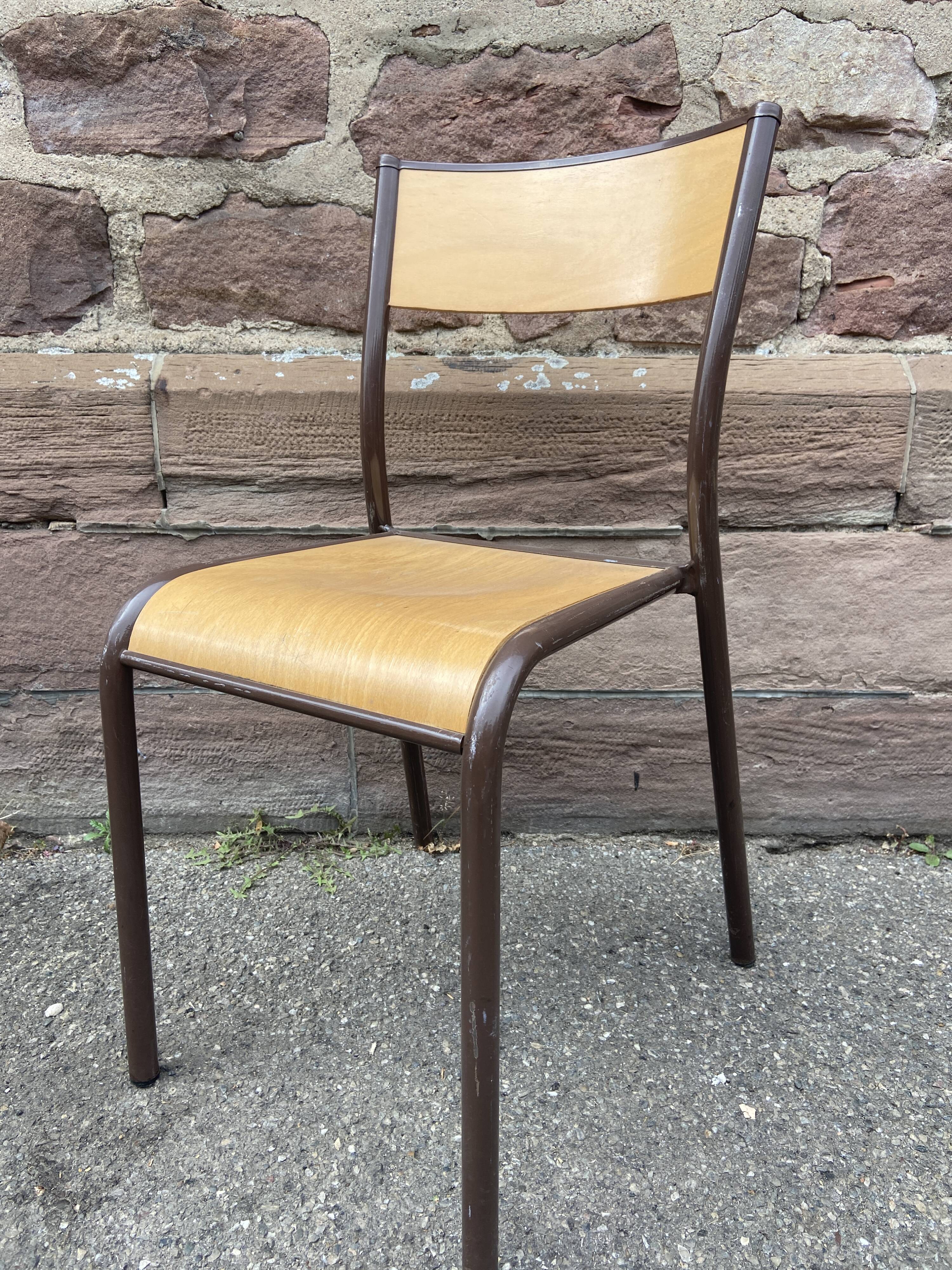 Set of 6 vintage industrial school chairs for communities mullca delagrave tube & wood