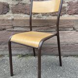 Set of 6 vintage industrial school chairs for communities mullca delagrave tube & wood