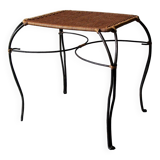 Vintage Swedish iron and rattan wine or side table in rattan and iron, 1970s