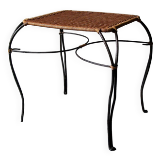 Table à vin ou d'appoint vintage suédoise en fer et rotin en rotin et fer, 1970