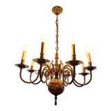 Lustre 8 branches laiton et porcelaine