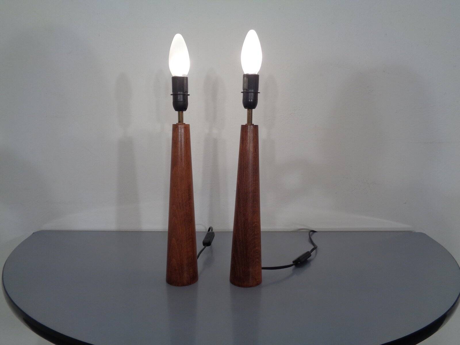 Mid-Century Filigree Danish Teak Table Lamps, 1950s, Set of 2