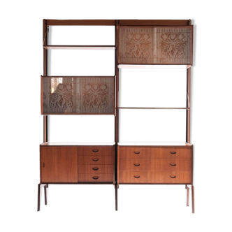 Free standing teak wall unit by Torbjorn Afdal for Bruksbo Tyristrand, Norway 1960's
