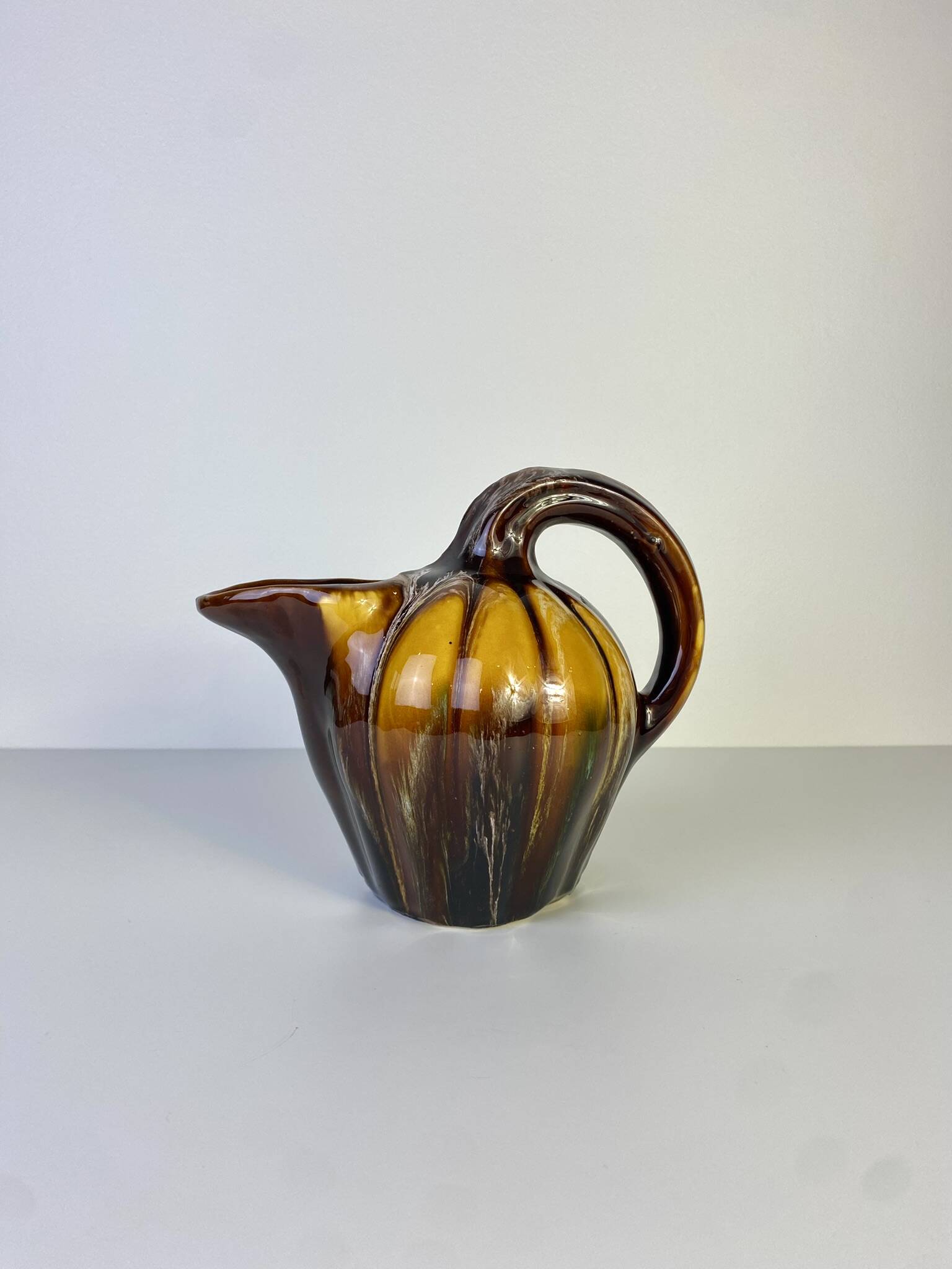 Vallauris pitcher vintage brown yellow squash
