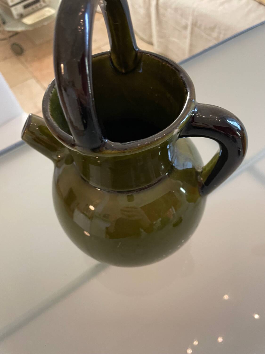 Pitcher in Provence khaki varnished clay signature Camares